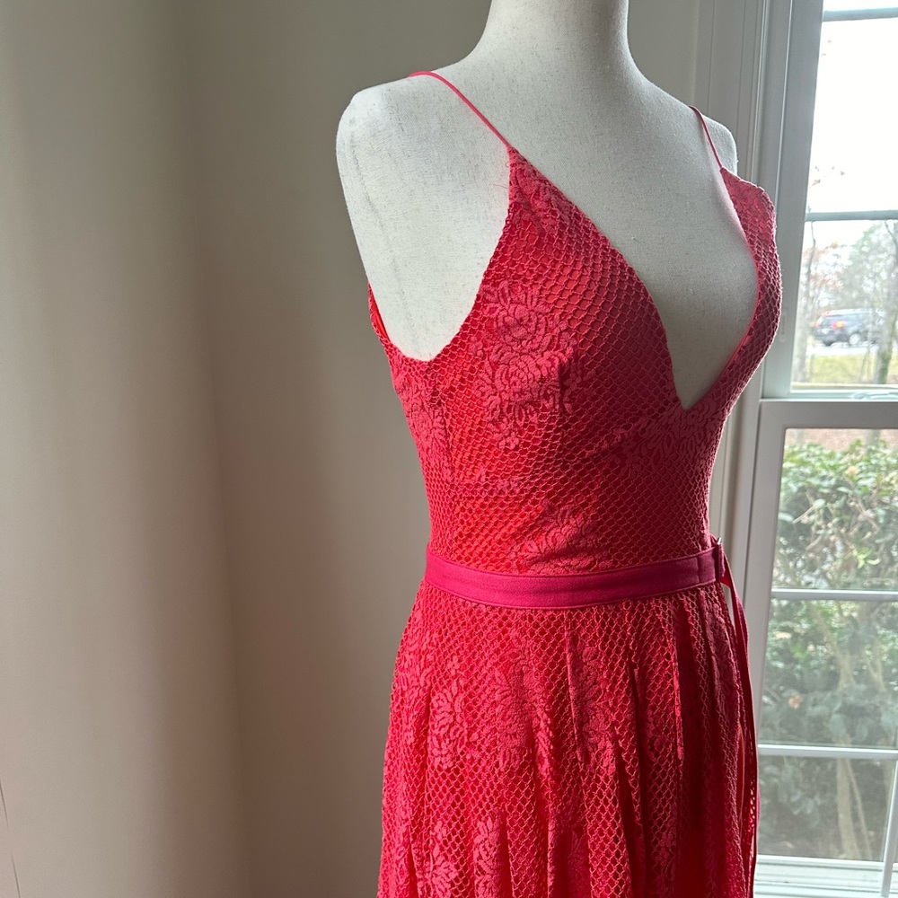 FREE PEOPLE NWT Red Orange Lace Dress Plunging V Sexy Back - Picture 6 of 10